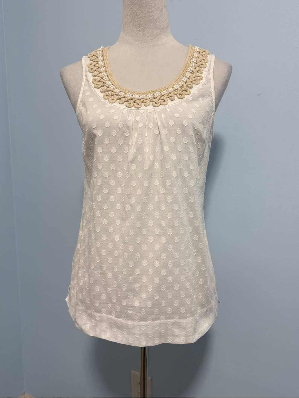 Tommy Bahama Women’s XS White Swiss Dot Cotton Tank Top Beaded Neckline